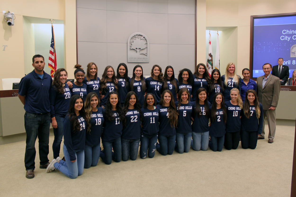 Photo of Chino Hills High School Girls Soccer Team, Coaches, and Mayor Ed Graham